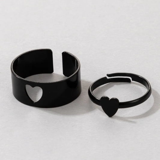 Vintage Simple Animal Butterlfly Star Moon Heart Open Rings For Women Girls Gothic Jewelry 2PCS Punk Black Couple Ring Set