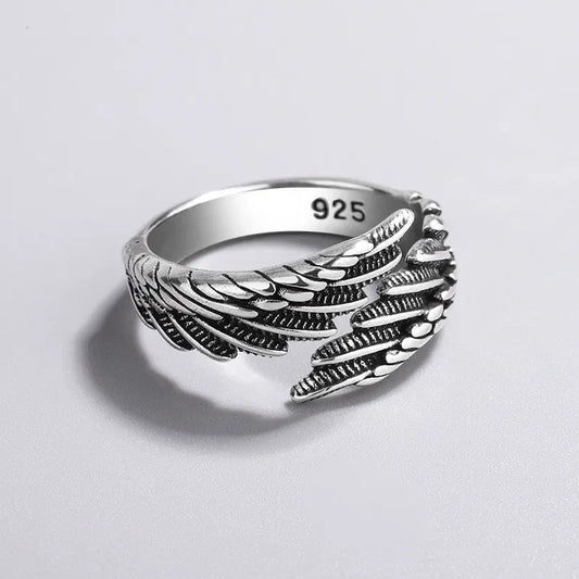 Women Girls Silver Color Rings Fashion Hip Hop Vintage Couples Creative Wings Design Thai Silver Party Jewelry Birthday Gifts