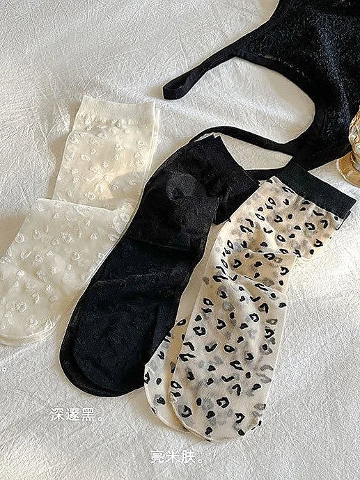 Sheer Leopard Print Ankle Socks for Women - Thin Breathable Boat Socks