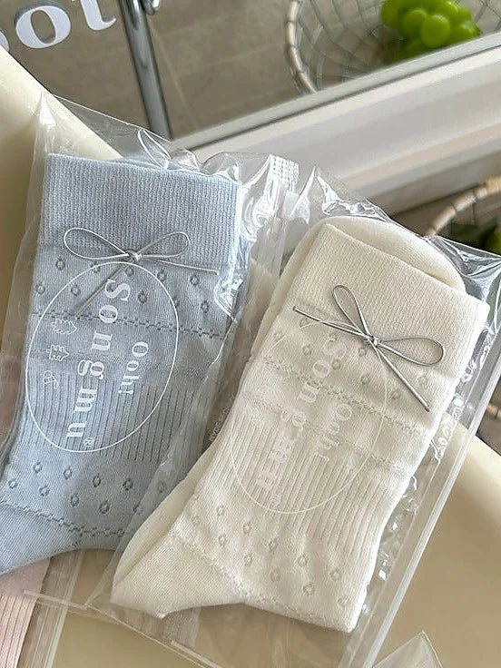 Women's Bow Mesh Mid Calf Socks Cute Japanese Style Summer Ankle Socks