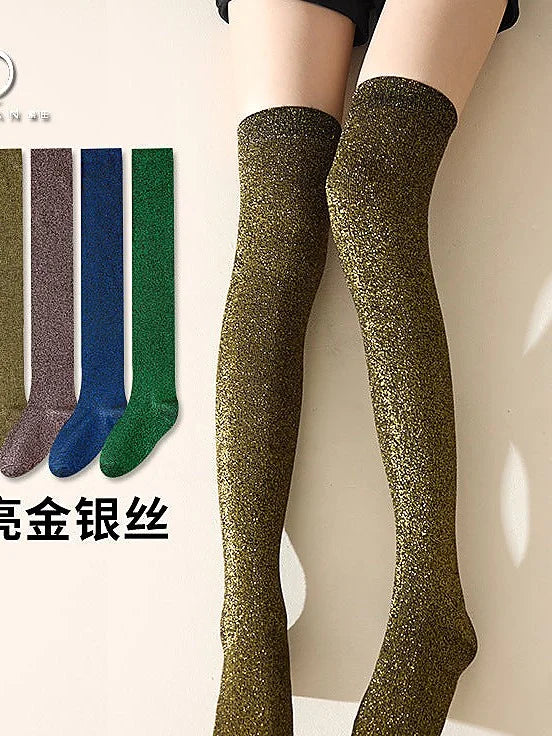 Shimmer Metallic Thigh High Socks - Sparkly Over Knee Stockings