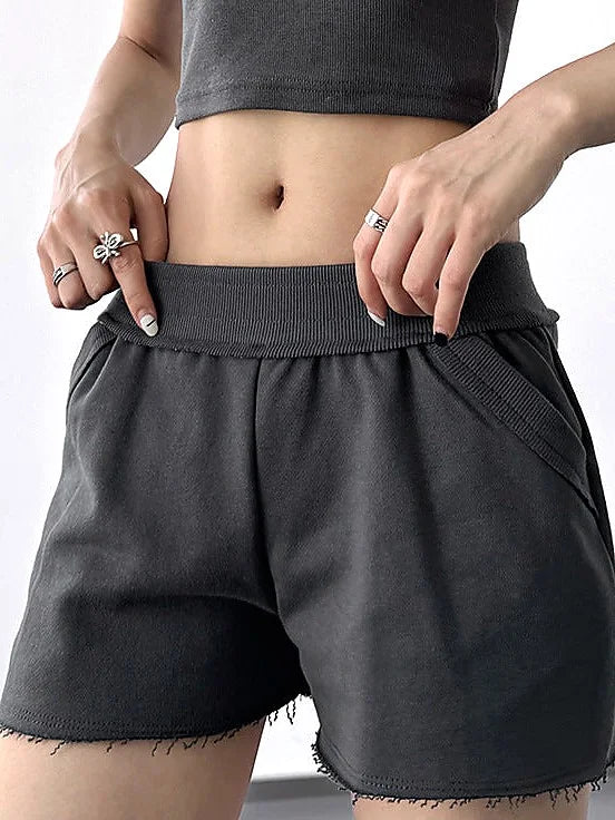 High Waisted Athletic Shorts Grey Black - Comfortable Summer Hot Pants
