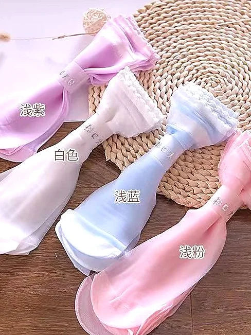 Ultra Sheer Thin Summer Stockings for Women - Ruffled Edge Ice Silk Socks