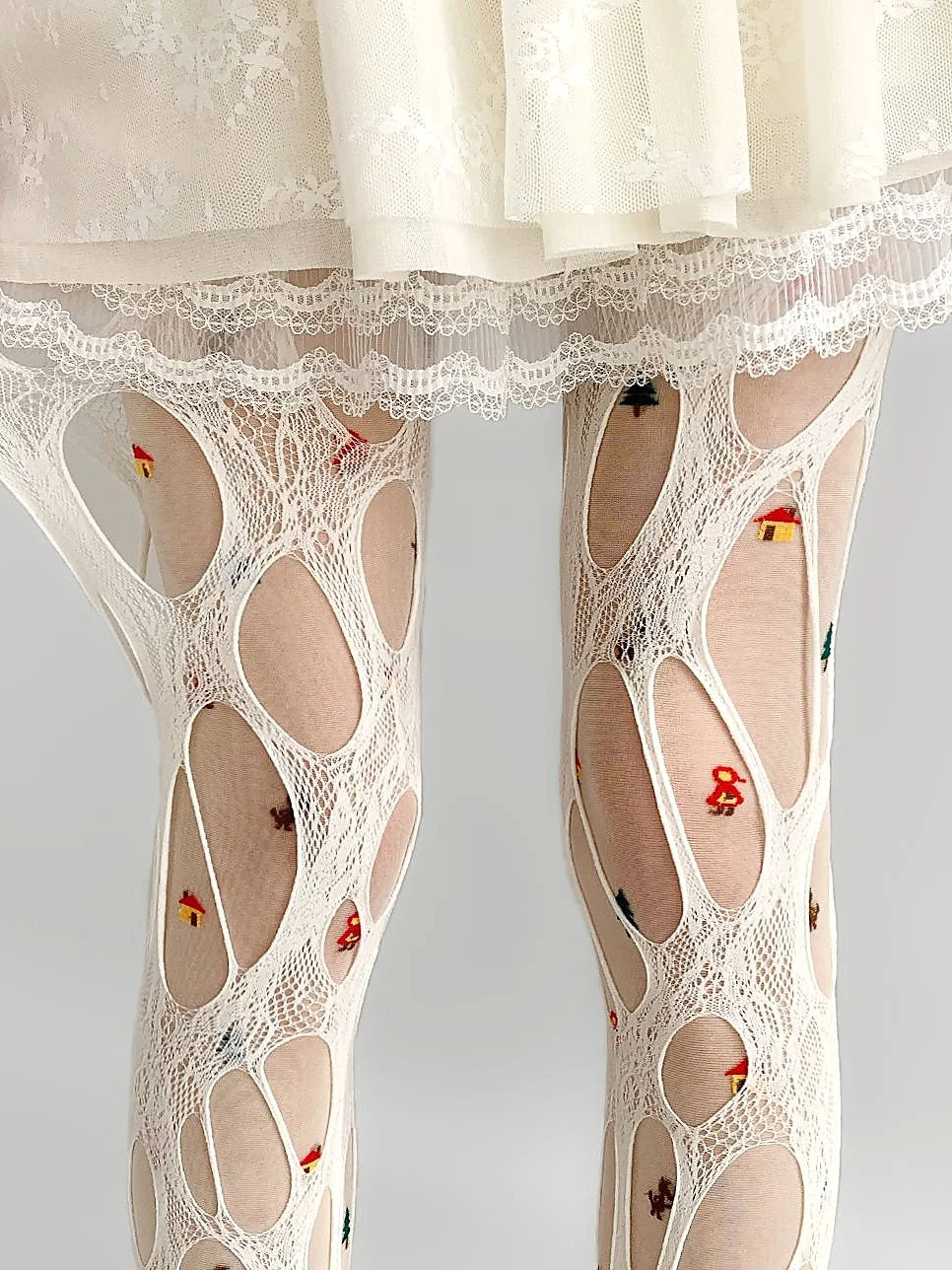 Ripped Lace Fishnet Tights Cutout Stockings Y2K Punk Style