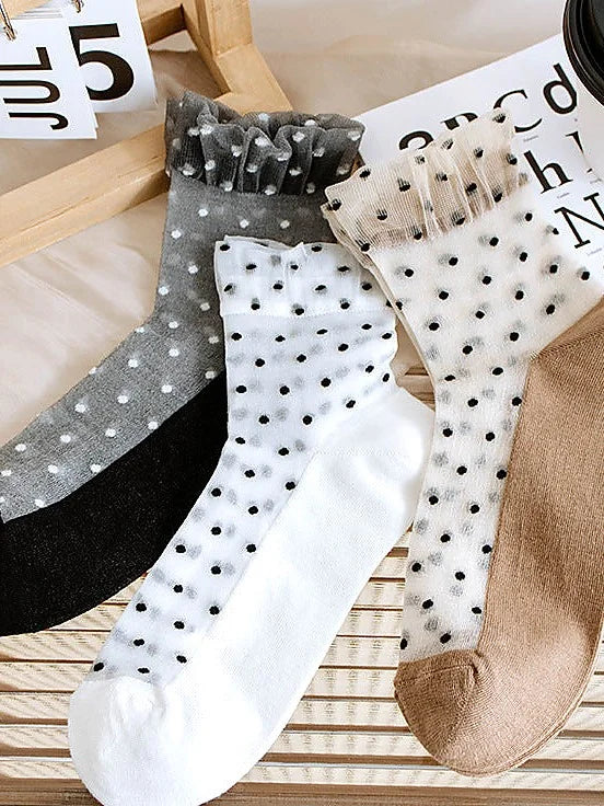 Sheer Polka Dot Ankle Socks - Breathable Summer Short Socks