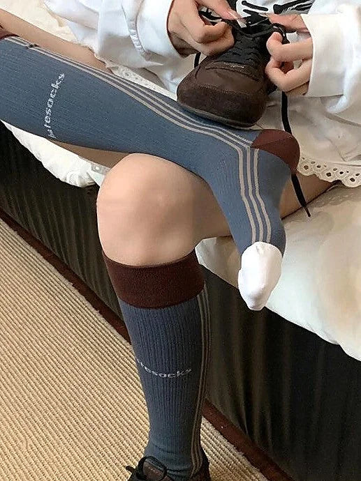 Striped Compression Calf Socks for Women - Breathable Fitness Socks