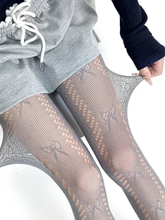 Sheer Bow Lace Tights - Butterfly Pattern Pantyhose for Women