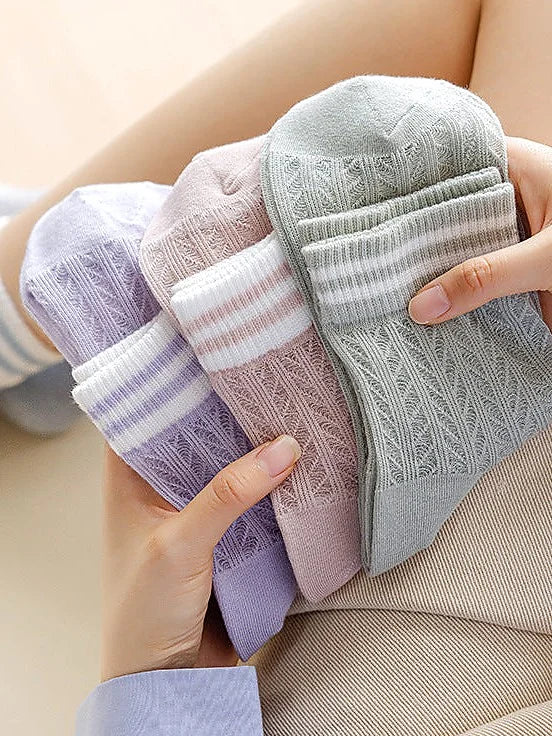 Women's Breathable Mesh Mid-Calf Socks Summer Thin Hollow Out