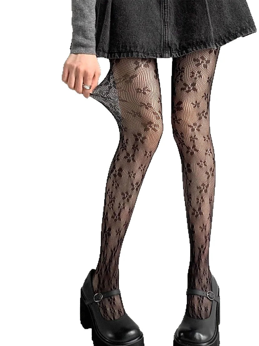 Lace Floral Mesh Tights - Sheer Patterned Pantyhose for Women