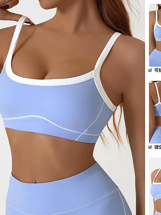 Nude Feel Removable Strappy Sports Bra Colour Block Yoga Camisole