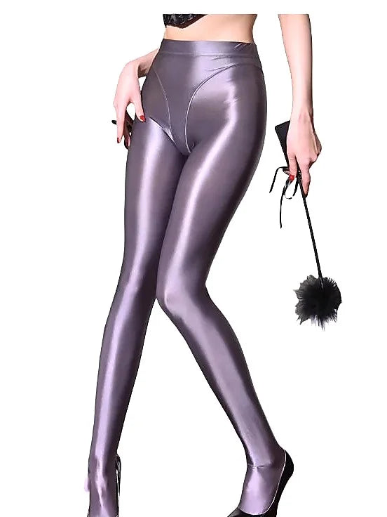 Plus Size High Waisted Glossy Pantyhose Footed Shiny Leggings