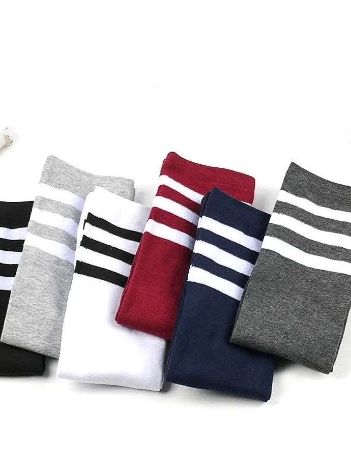 Plus Size Thigh High Socks with Stripes - Wide Calf Over Knee Stockings