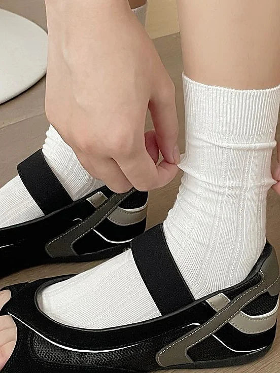 Ballet Ruched Mid-Calf Socks with Ruffle Trim for Sandals