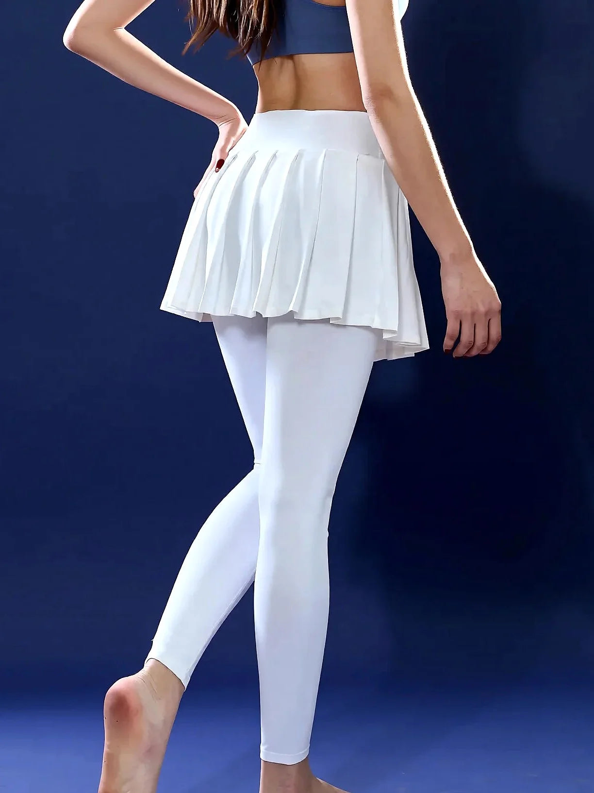 High Waisted Pleated Yoga Skirt Leggings - Anti-Chafe Quick Dry