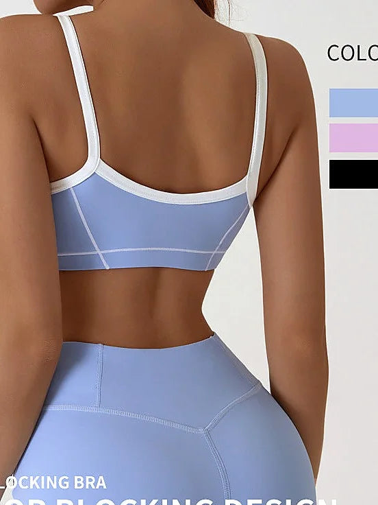 Nude Feel Removable Strappy Sports Bra Colour Block Yoga Camisole