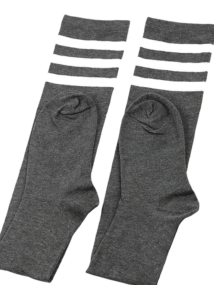 Plus Size Thigh High Socks with Stripes - Wide Calf Over Knee Stockings