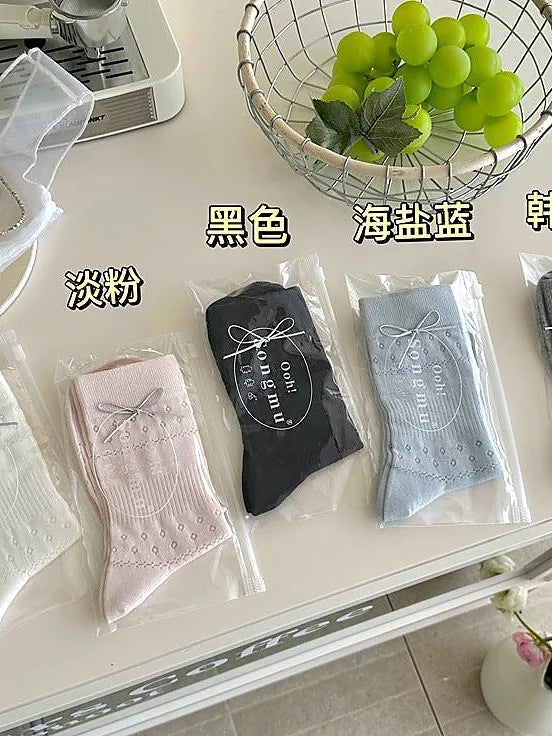 Women's Bow Mesh Mid Calf Socks Cute Japanese Style Summer Ankle Socks