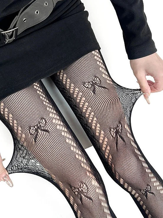 Sheer Bow Lace Tights - Butterfly Pattern Pantyhose for Women