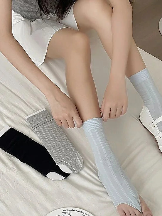 Ballet Ruched Mid-Calf Socks with Ruffle Trim for Sandals