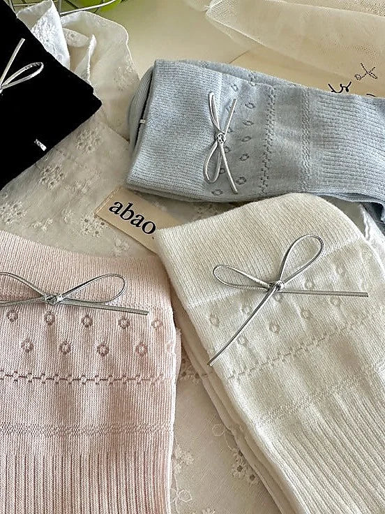 Women's Bow Mesh Mid Calf Socks Cute Japanese Style Summer Ankle Socks
