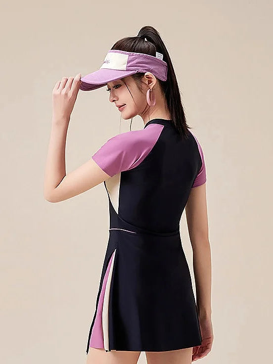 High-waisted sporty skirt two-piece swimsuit - tummy control & slimming effect