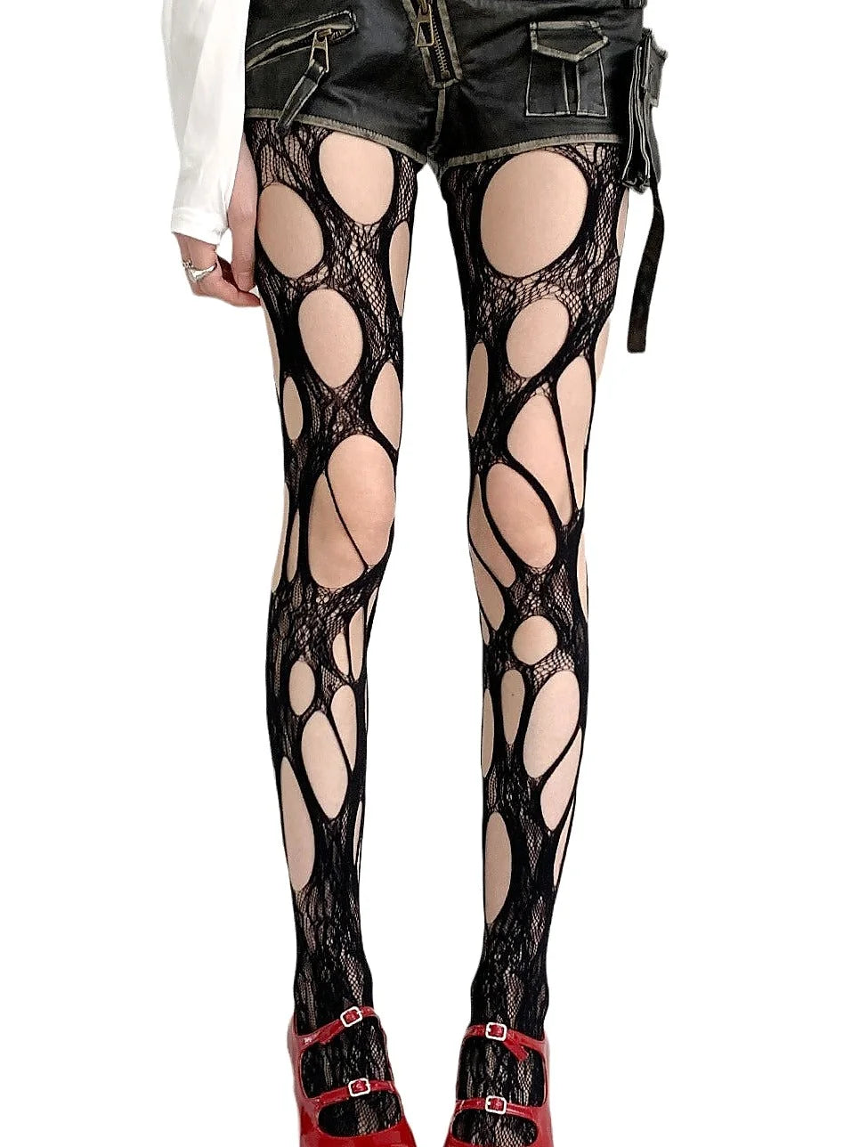 Ripped Lace Fishnet Tights Cutout Stockings Y2K Punk Style