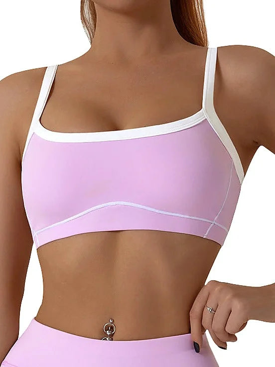 Nude Feel Removable Strappy Sports Bra Colour Block Yoga Camisole