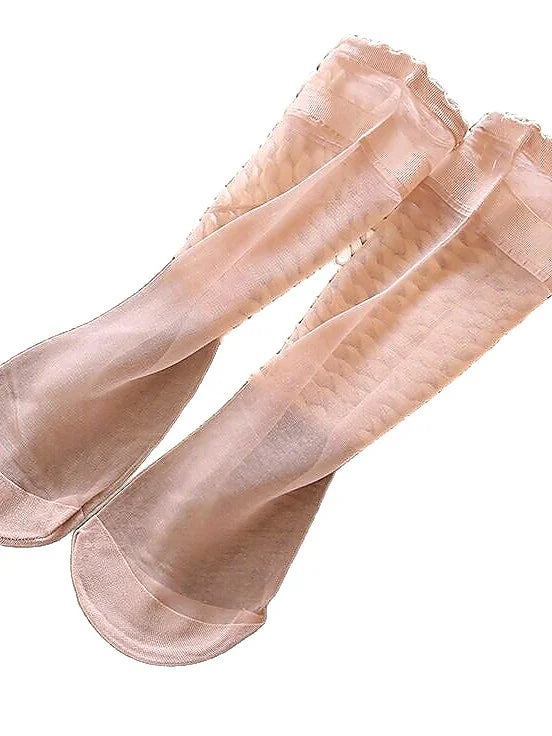 Ultra Sheer Thin Summer Stockings for Women - Ruffled Edge Ice Silk Socks