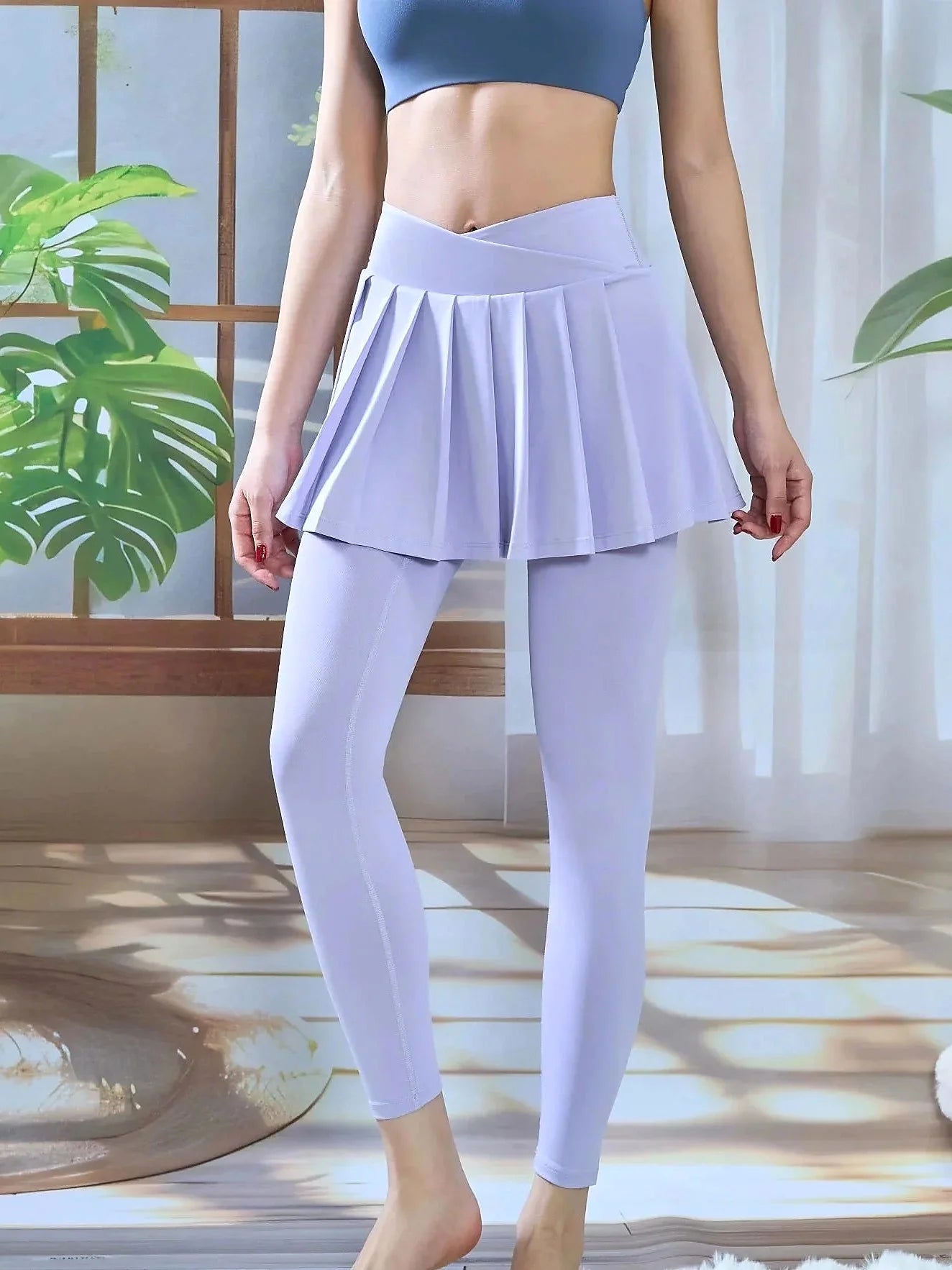 High Waisted Pleated Yoga Skirt Leggings - Anti-Chafe Quick Dry
