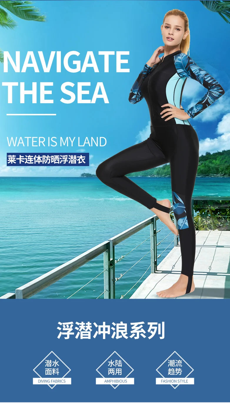 Elegant One-Piece Rash Guard Bodysuit - Long Sleeve Full Body Swimwear for Surfing & Beach