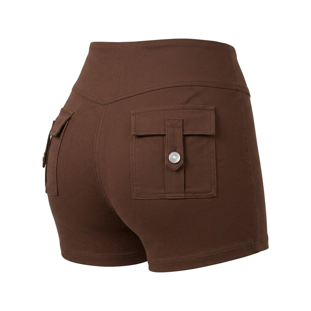 High Waist Elastic Cargo Shorts Butt Lift Yoga Fitness Shorts