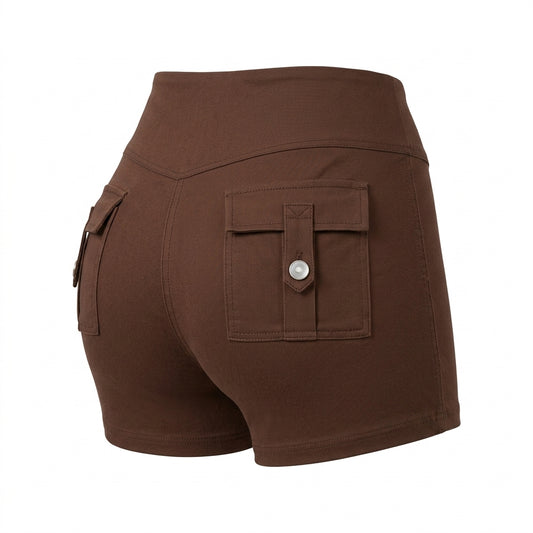 High Waist Elastic Cargo Shorts Butt Lift Yoga Fitness Shorts