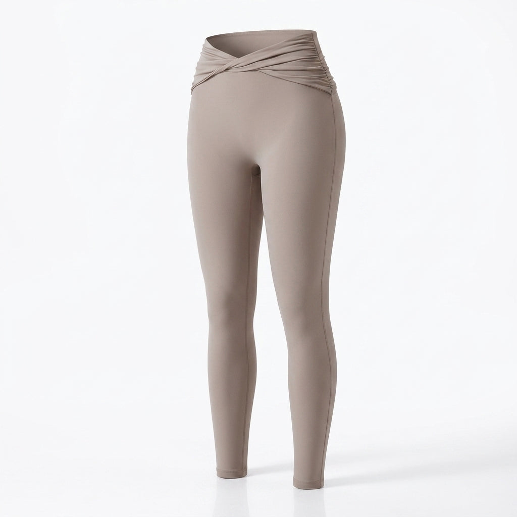 High-Waist Twist Ruched Yoga Leggings Slim Fit