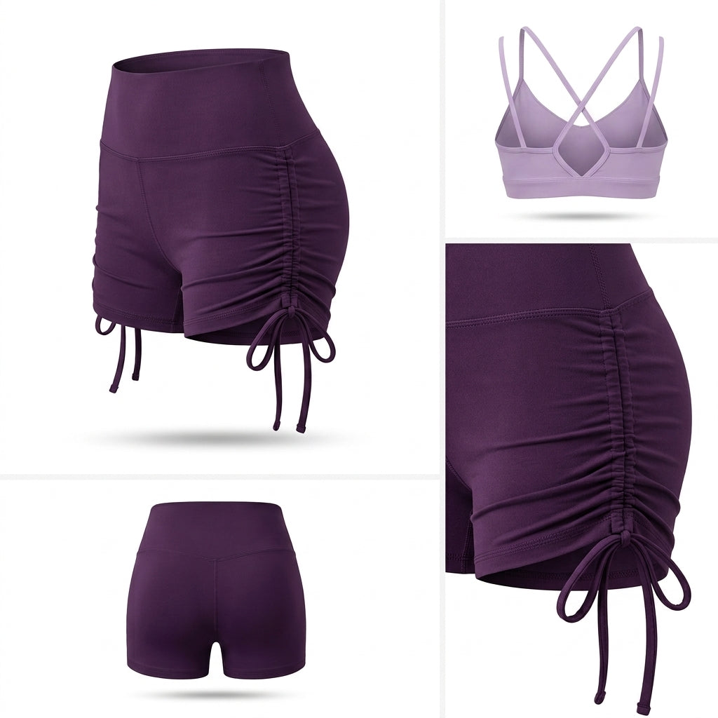 Grape Purple Drawstring Sports Shorts Activewear Set