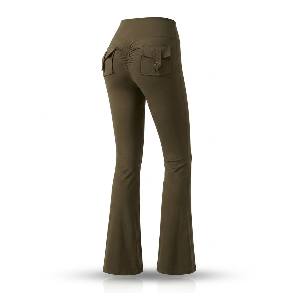 High-Waist Micro-Flare Yoga Pants Cargo Pockets