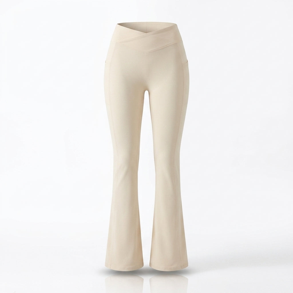 High-Waist Cross-V Flared Yoga Pants Side Pockets